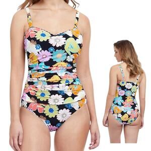 NWT Gottex Groovy Bold Colorful Retro Mod Plus Underwire Bra Tummy Control 14 D